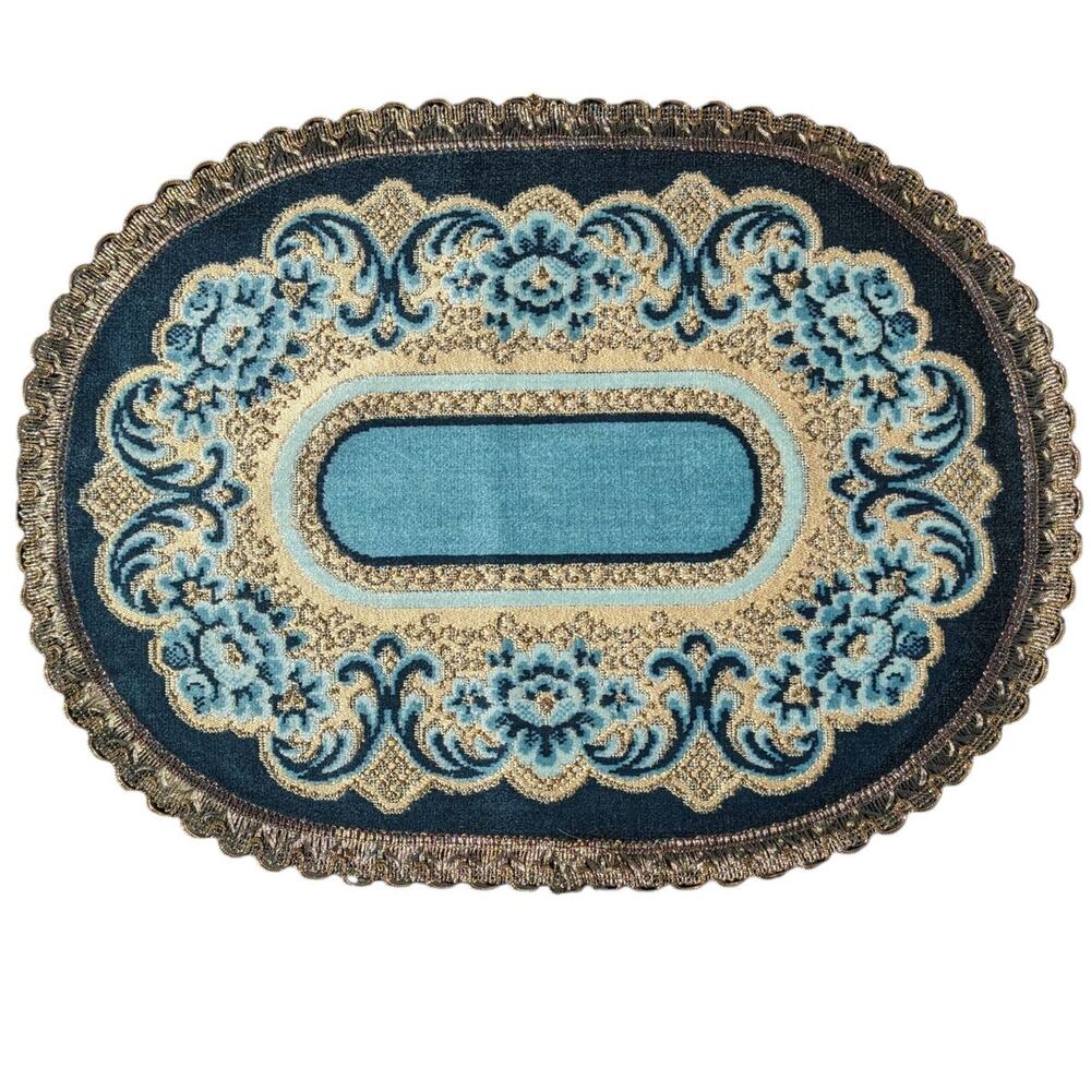 SALE Rare Luxe Vintage Set 6 Blue WEDGWOOD Velvet Brocade Rose Placemats Belgium